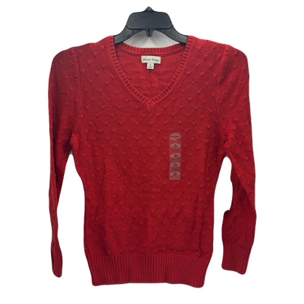 STUDIO WORKS Women's V-Neck Long Sleeve Deep Sienna Cotton Sweater, MEDIUM